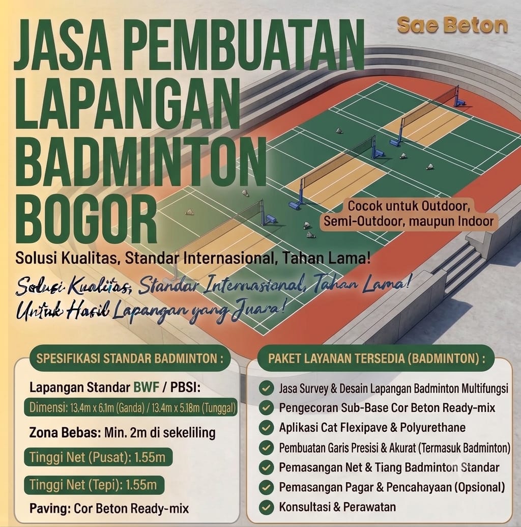 Lapangan badminton bogor Jasa Pembuatan Lapangan Badminton Bogor