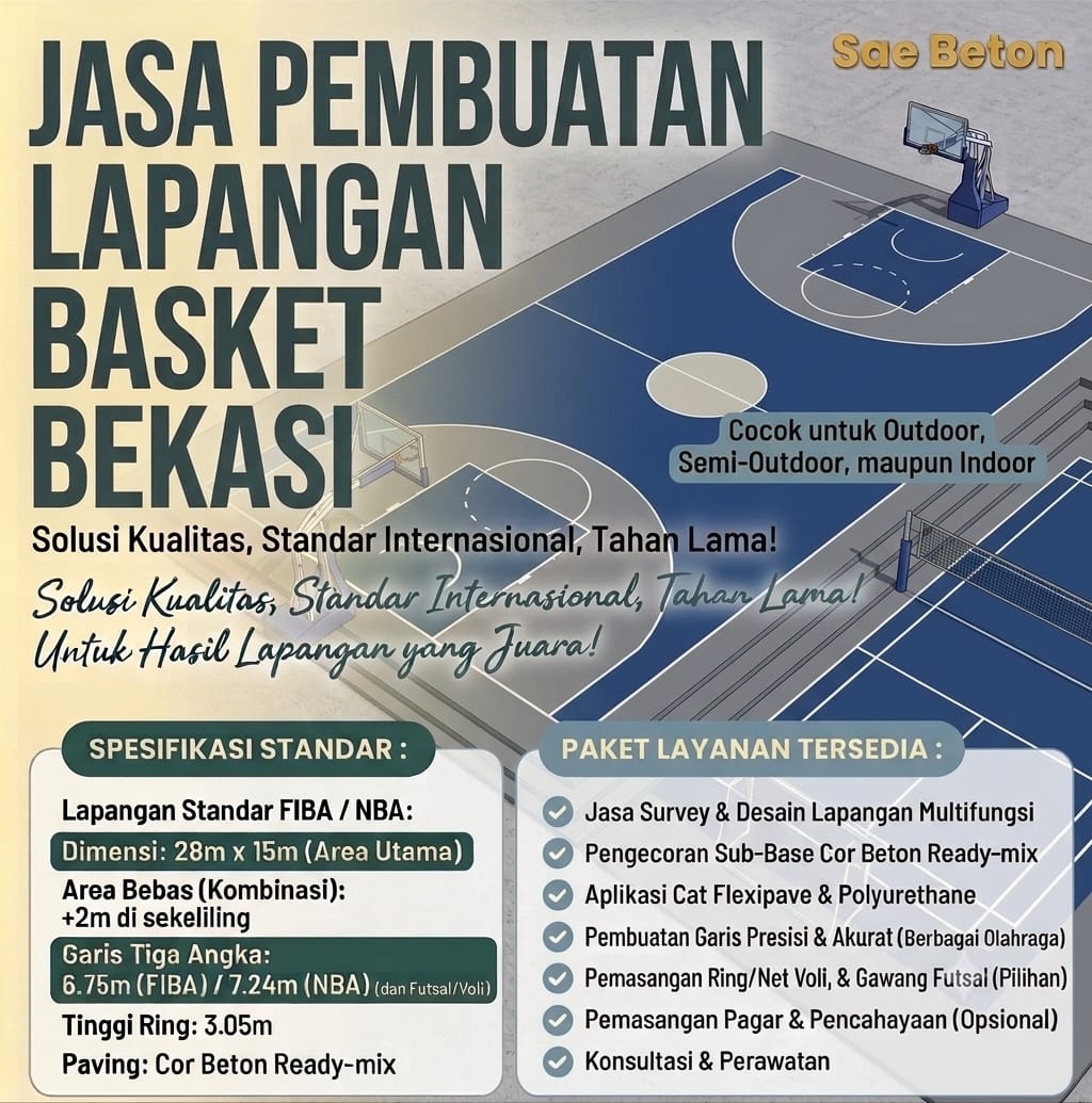 Lapangan basket Bekasi Saebeton.com Jasa Pembuatan Lapangan Basket Bekasi