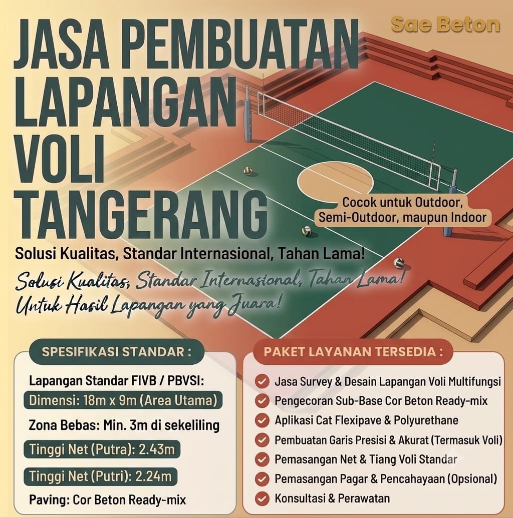 Lapangan voli tangerang saebeton Jasa Pembuatan Lapangan Voli Tangerang