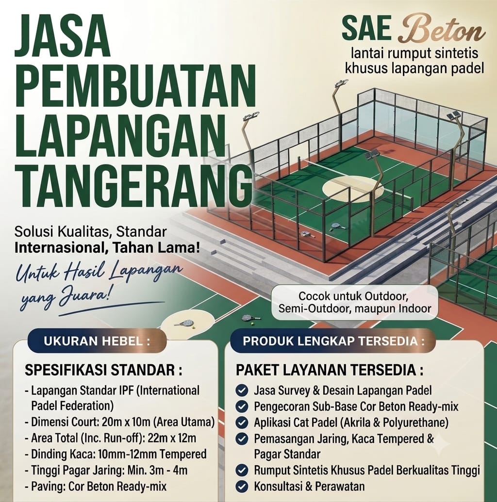 lapangan Padel Tangerang saebeton.com Jasa Pembuatan Lapangan Padel Tangerang